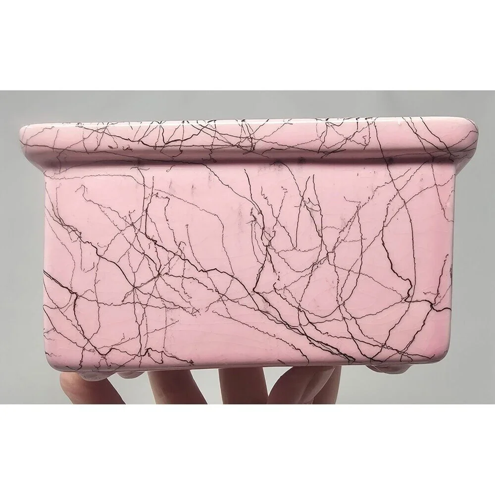 Vtg Hull MCM Pink Ceramic Footed Splatter Lines Mini Loaf Pan Trinket Dish 6